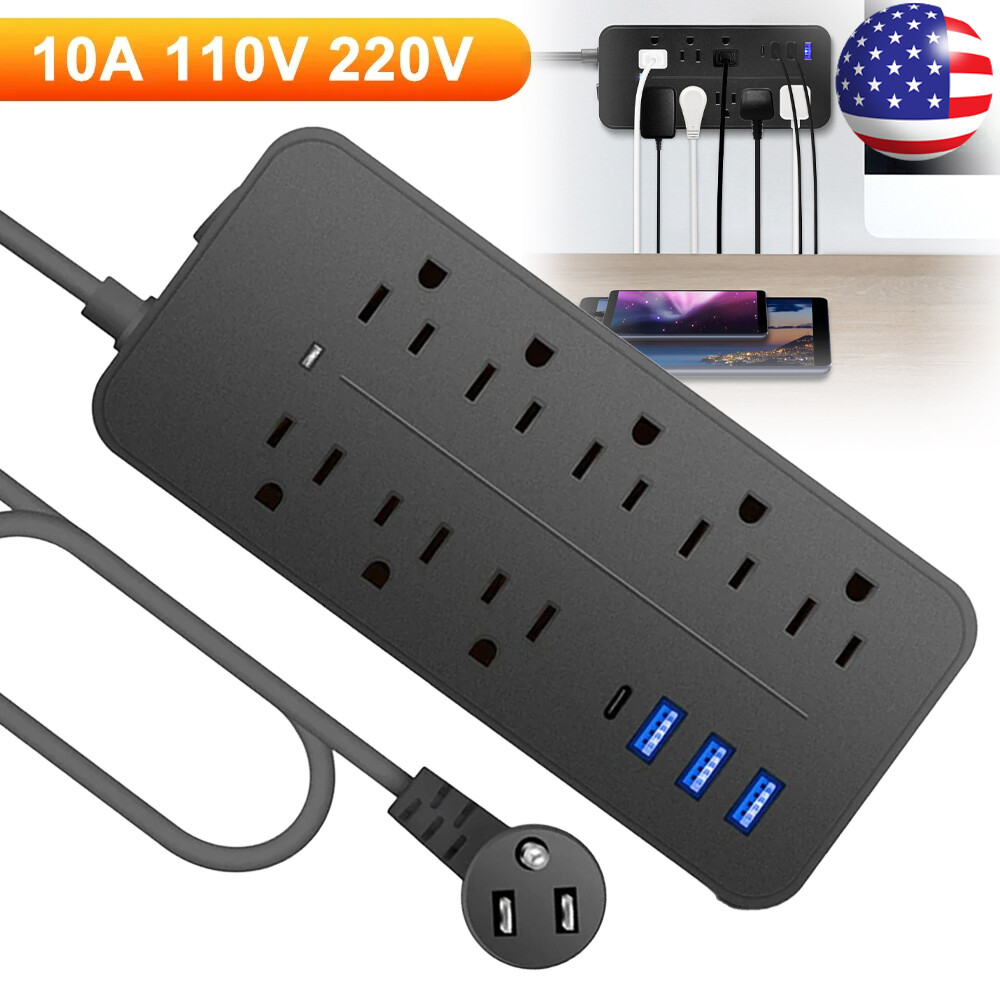 US Wall Mountable USB Surge Protector Power Strip 8 Outlet Plugs w/ 4 USB Ports gallery