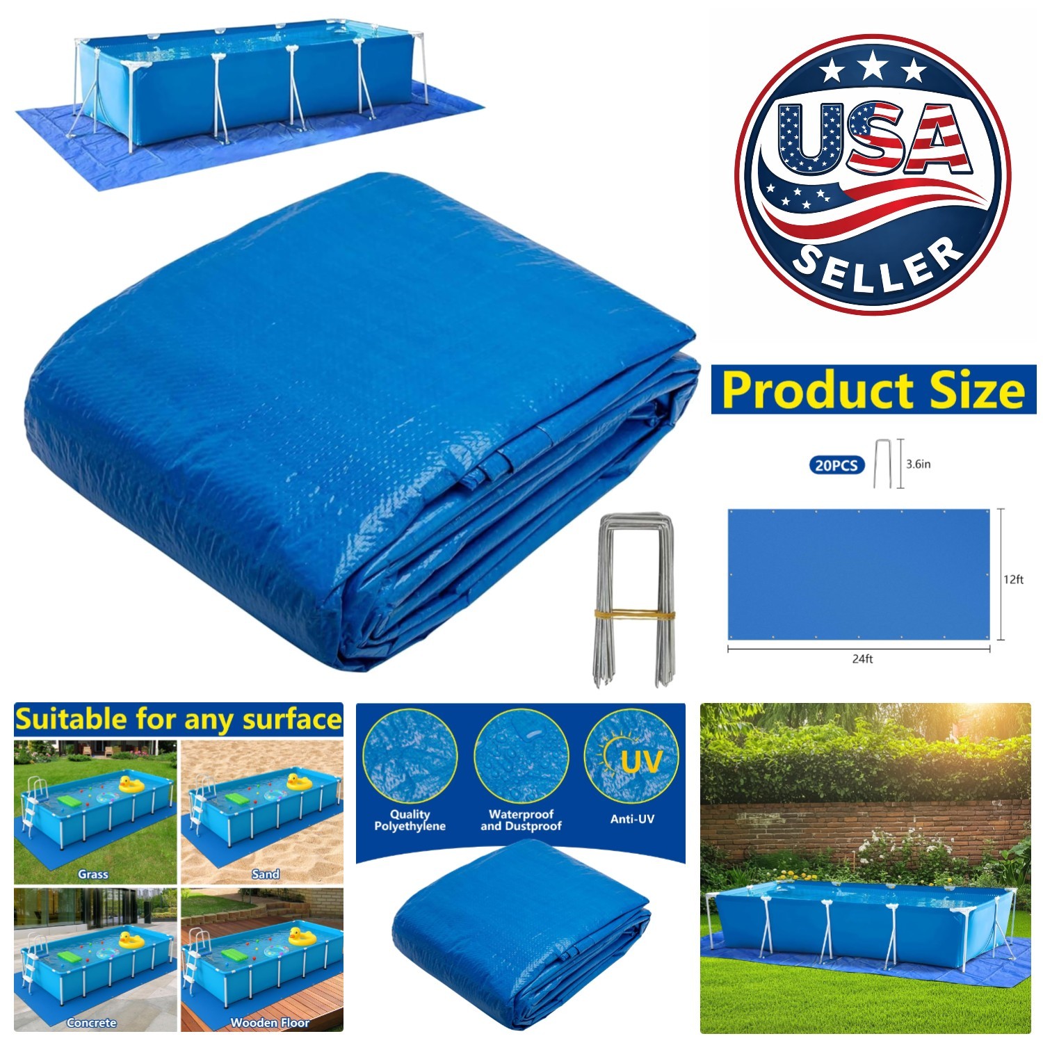 Versatile 24x12 Ft PE Pool Ground Tarp - Waterproof and Puncture Resistant gallery