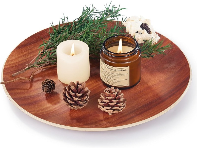 Multi-Purpose Round Serving Tray in Polished Acacia Wood - Effortless Cleanup gallery
