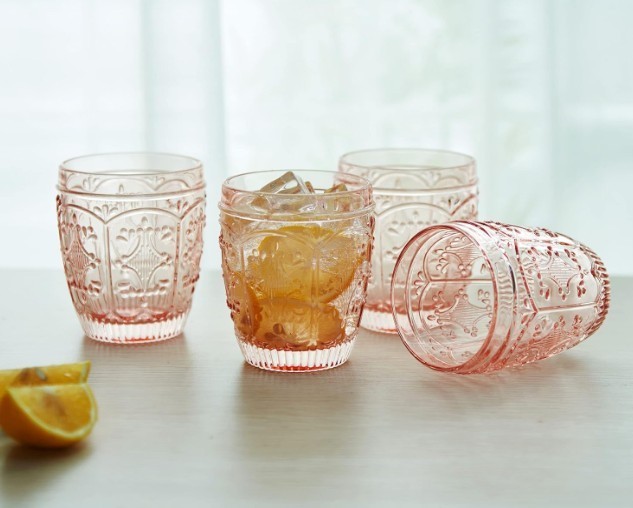 Fitz and Floyd Trestle Rocks Double Old Fashioned Set of 4 Drinking Glass Blush gallery