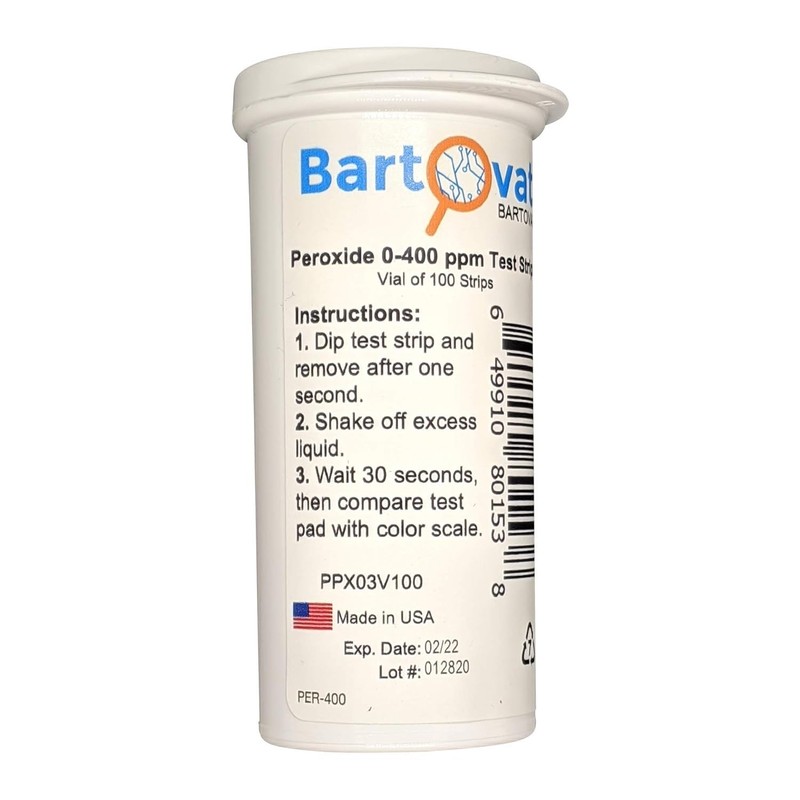 Hydrogen Peroxide H2O2 Test Strips, 0-400 ppm [Vial of 100 Strips] gallery