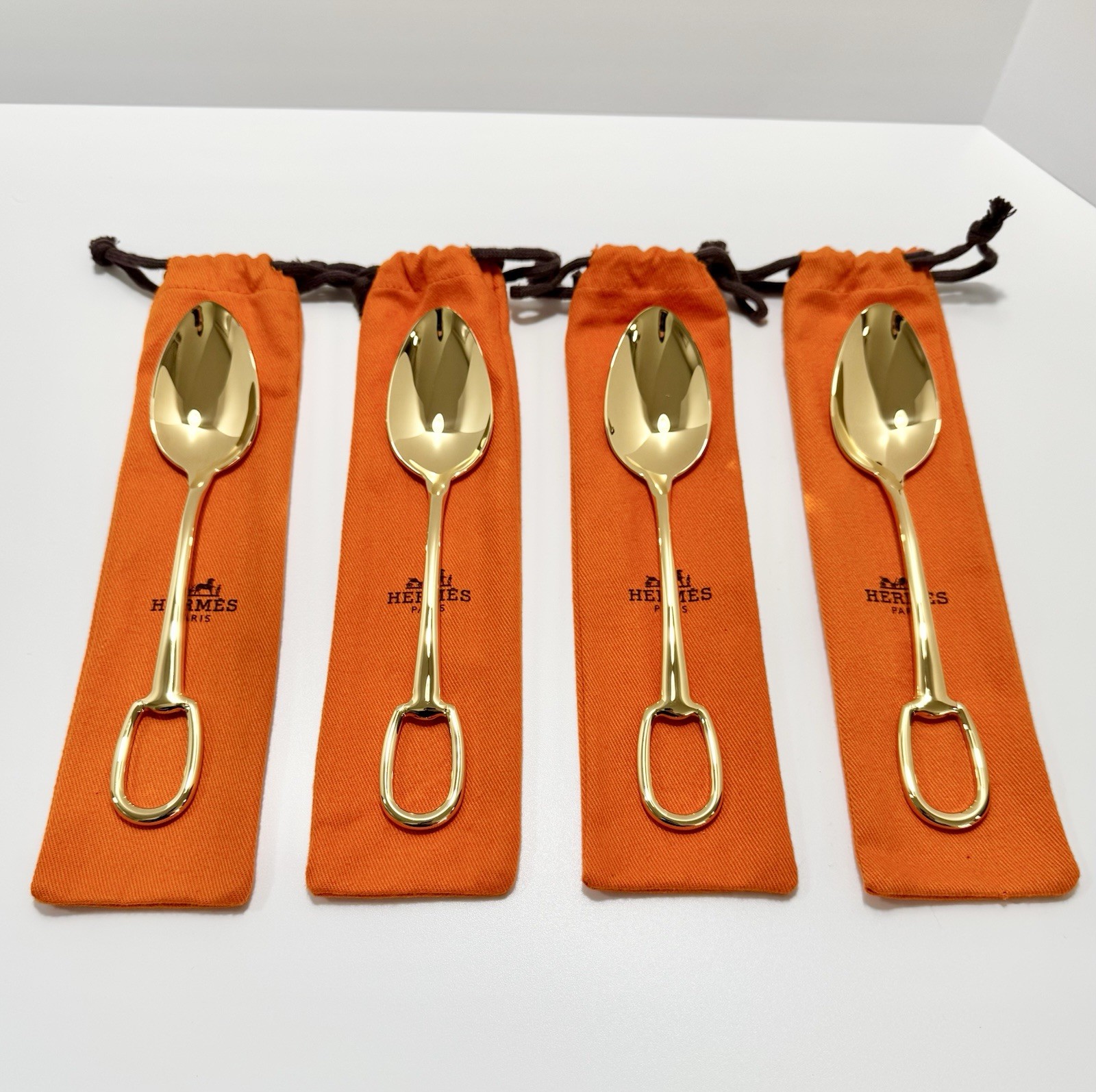 Hermès Grand Attelage Silverware Dinner Spoons 18k Gold Plated RT870EA Set Of 4 gallery