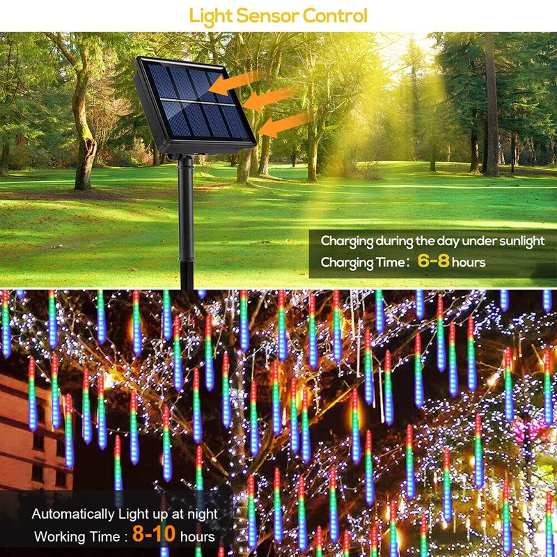 288 LED Solar Meteor Shower Rain Falling Icicle String Lights 8 Tube Tree Decor gallery