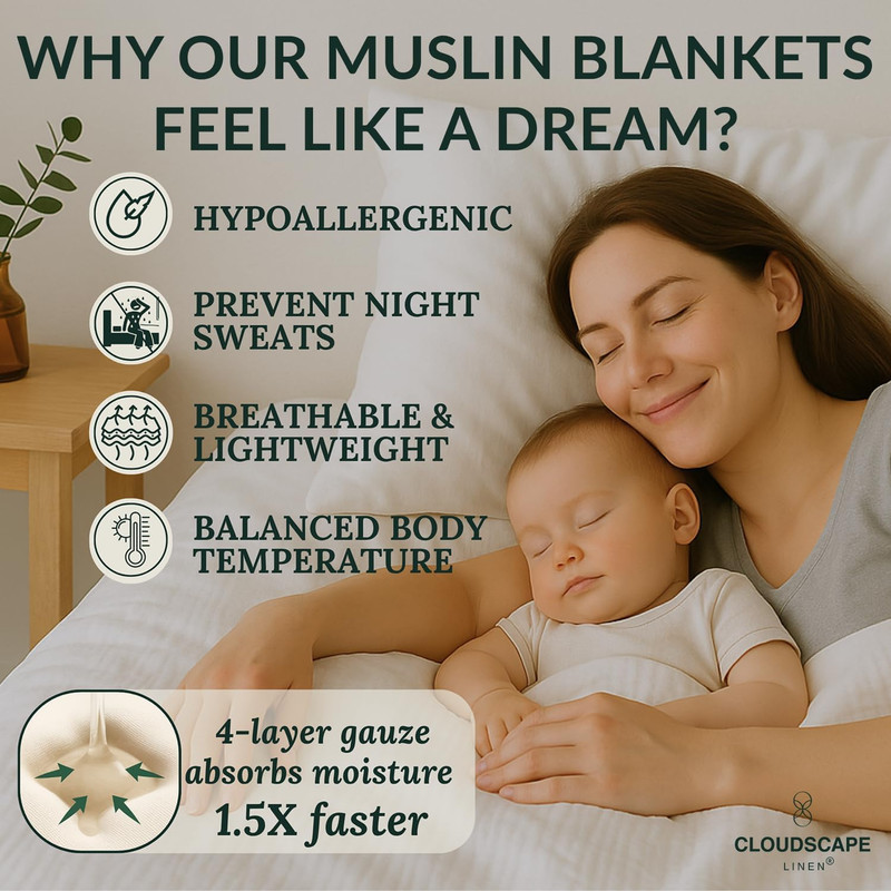 CLOUDSCAPE 4 Layer Muslin Blanket for Adults, 100% Cotton Blanket King Size, 92" gallery