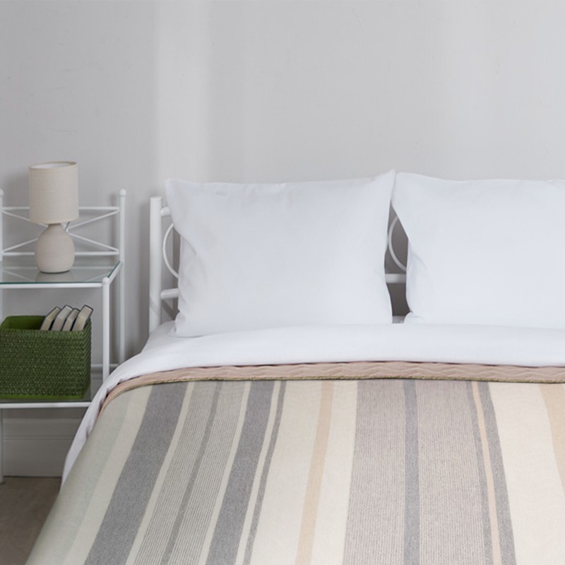SOFT & WARM STRIPED ALPACA WOOL BLANKET QUEEN PLUS BED THROW EARTH SAND COLORS gallery