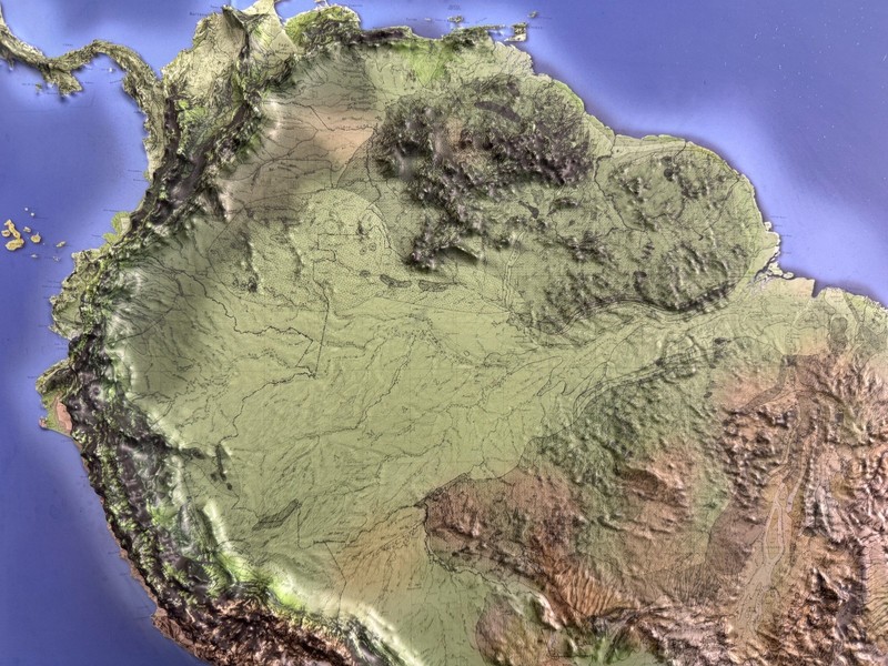 Real 3D raised relief map of South America - with touchable mountain peaks. gallery