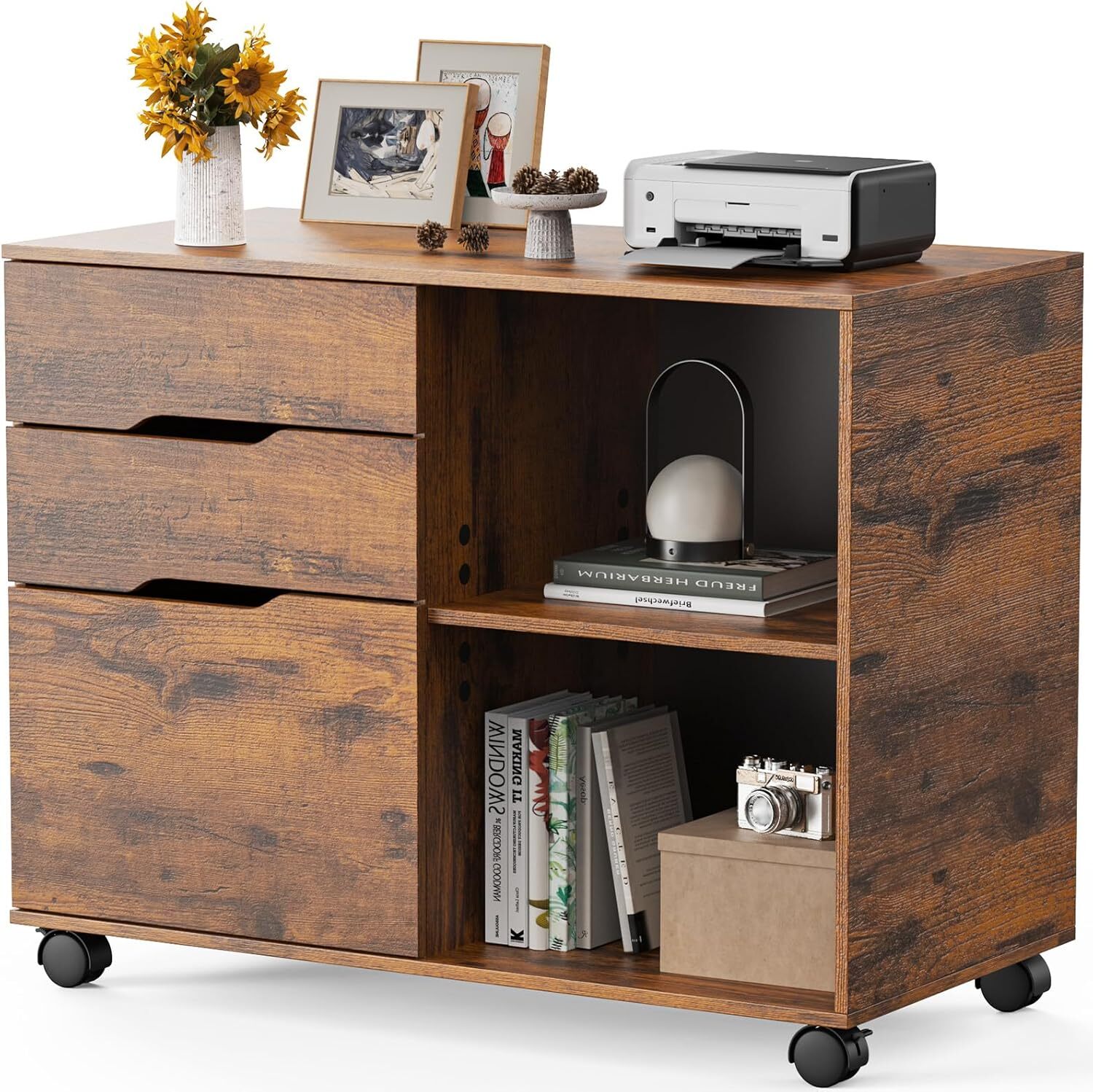 3-Drawer File Cabinet Lateral Mobile Cabinet Wood Under Desk Storage Organizer gallery