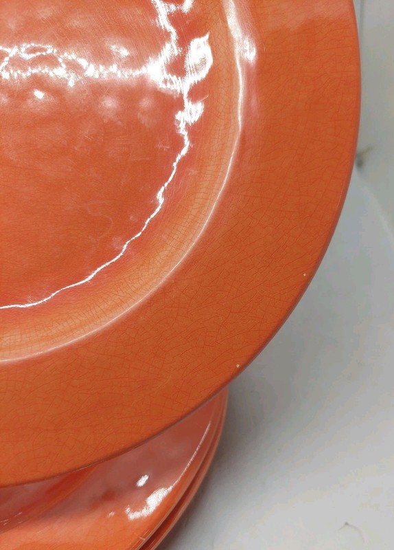 Max Studio Home Crackle Rustic Melamine Salad Dessert Plate 8.5" Orange Set Of 6 gallery