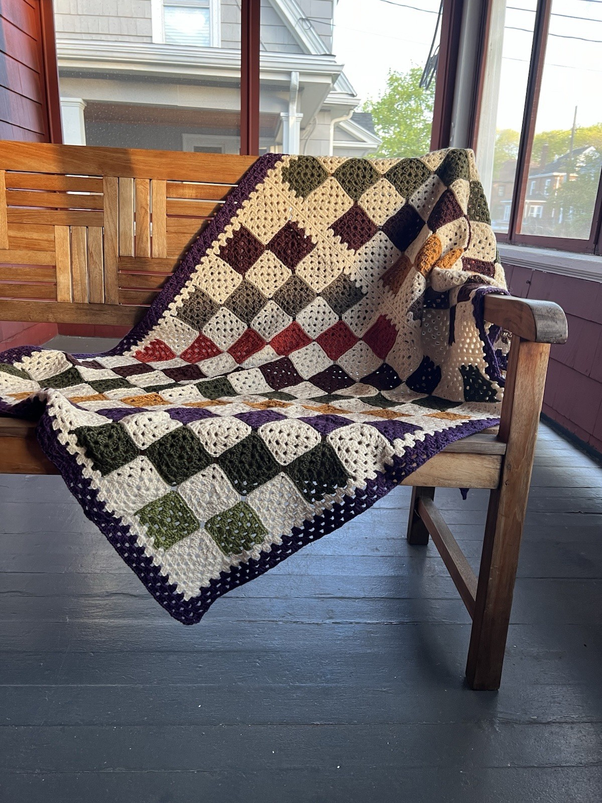 Hand Crocheted Recycled Wool 100% Blanket, Afghan Multicolored 40x60in.￼ gallery