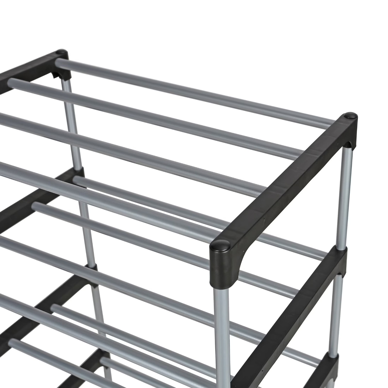 4 Tier Shoe Rack Black, Silver 8 Pairs of Shoes Metal Tubes, Plastic Connectors gallery