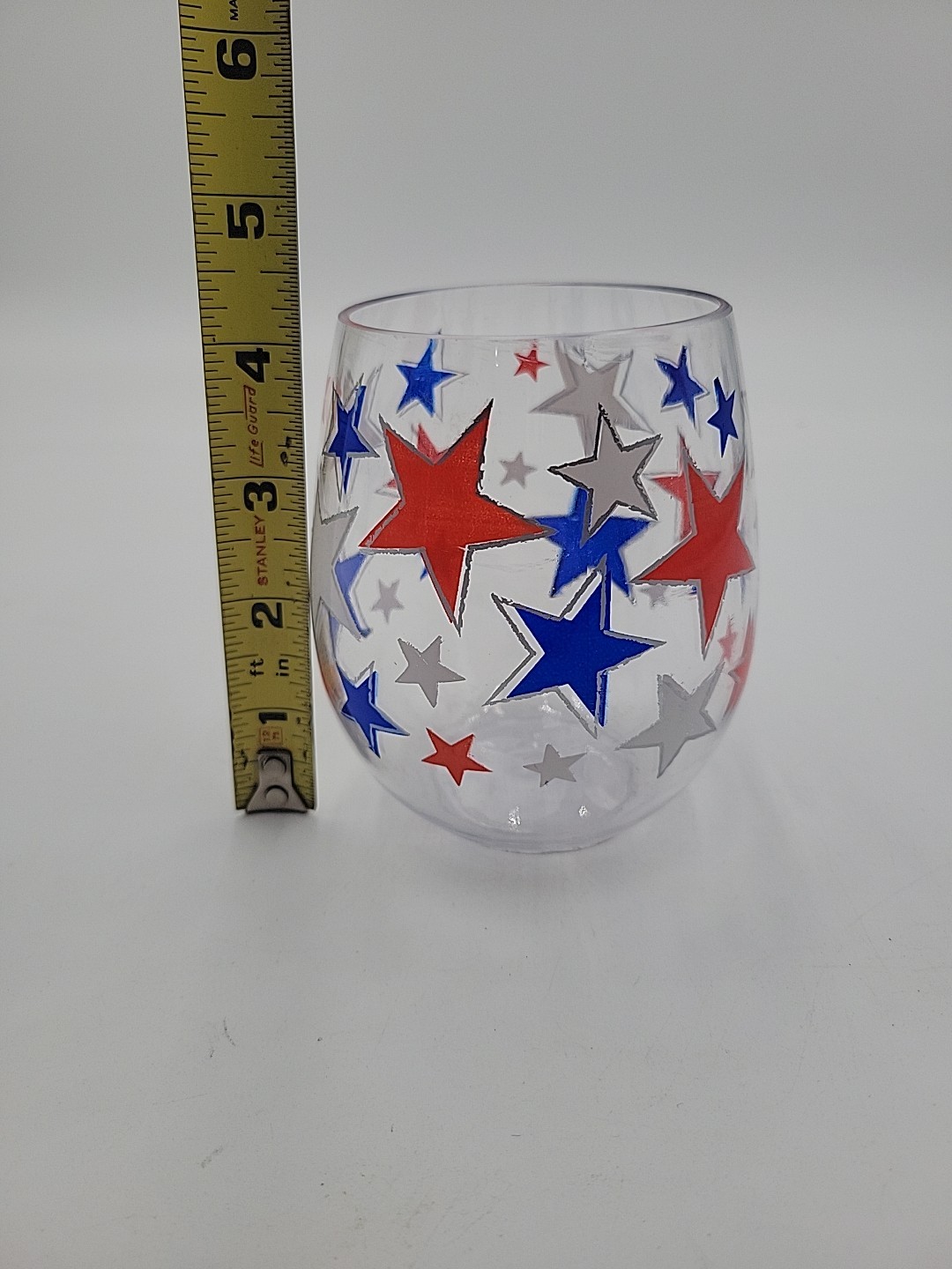 Patriotic Red, White & Blue Plastic Stemless Wine Glass 4th Of July Independence gallery