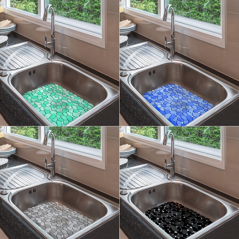 Kitchen Sink Mats 4 Pack Adjustable Pebble Protectors Black/Gray/Blue/Green gallery