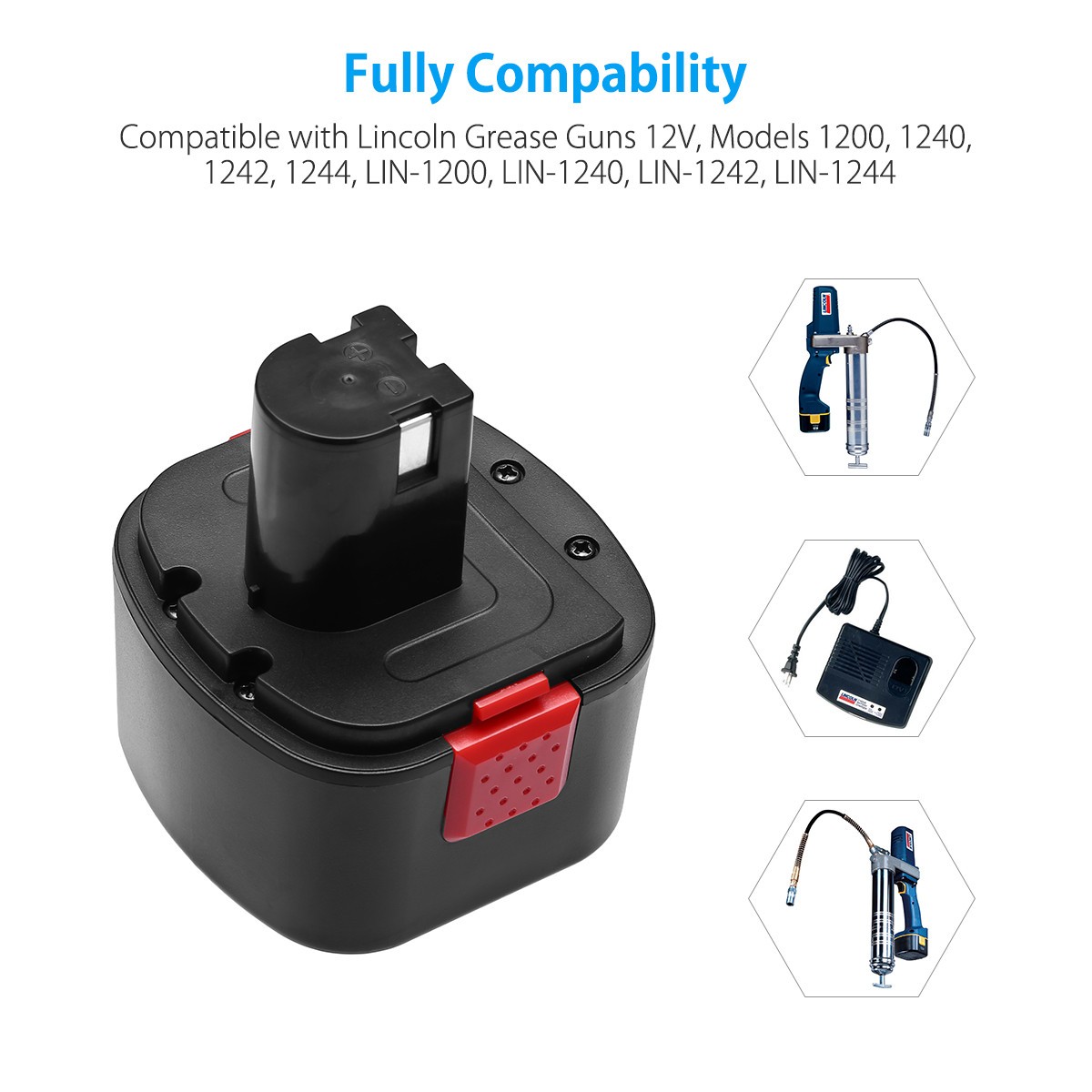 Upgraded 3.0Ah Battery For Lincoln PowerLuber 12 Volt Grease Gun LIN-1201 1200 gallery