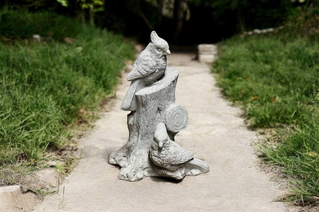 Bird Garden Statue Concrete Outdoor Decor Birds on Tree Stump Nature Yard Sculpt gallery