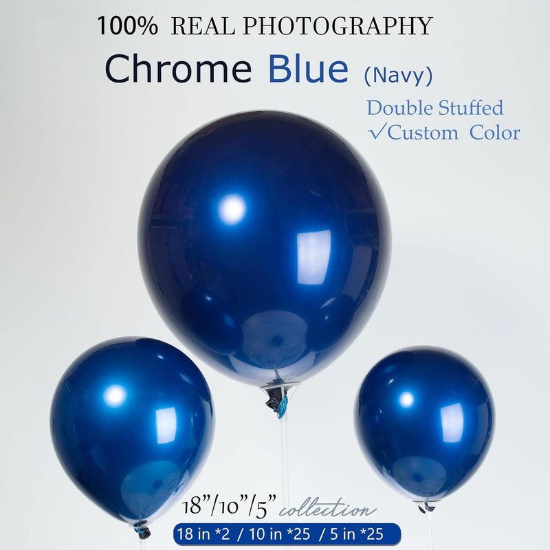 Chrome Blue Double-Stuffed Balloons Different Sizes 52 PACK 18+10+5 Inch Metalli gallery