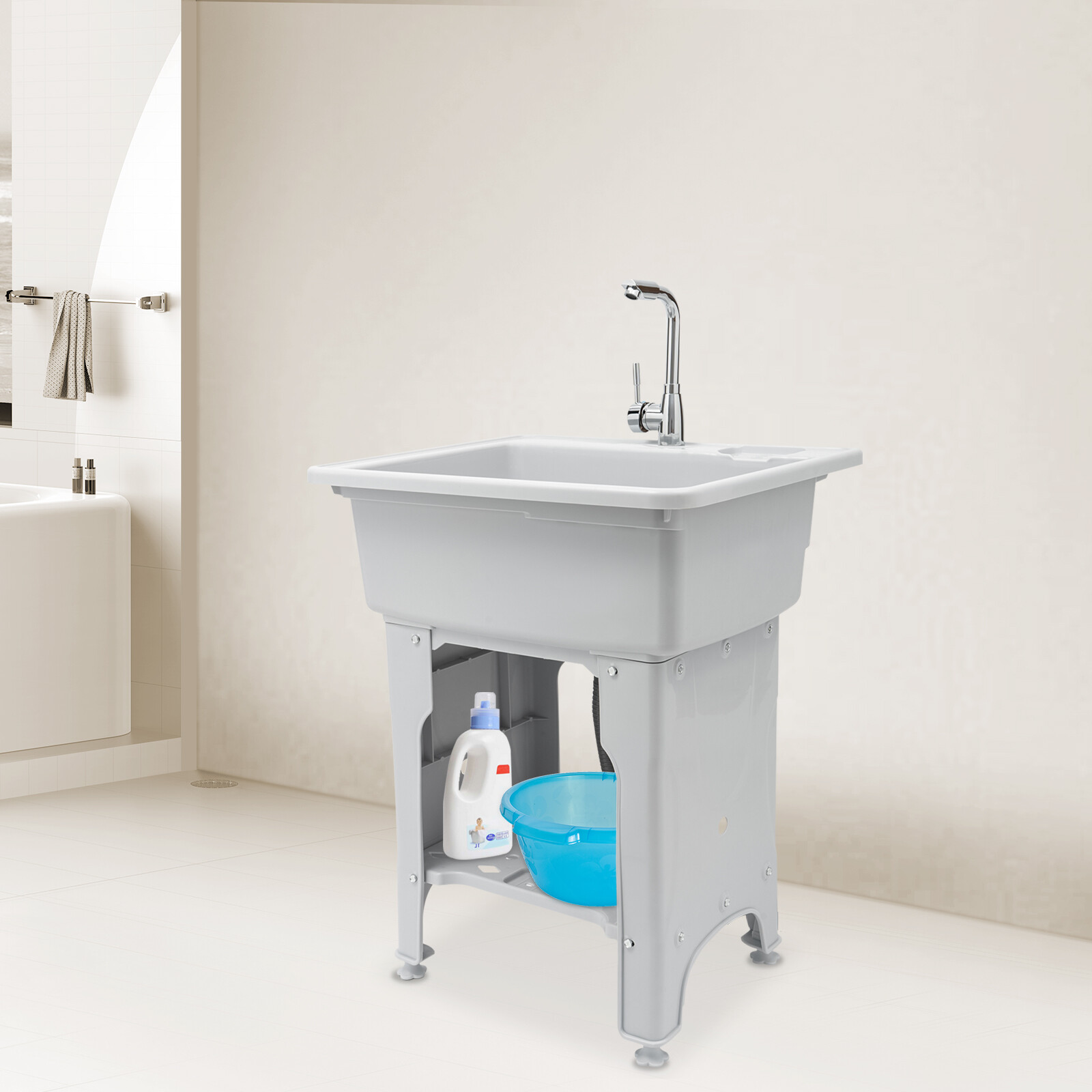 Utility Sink Laundry Tub with Faucet & Basement for Laundry Room Garage or Shop gallery
