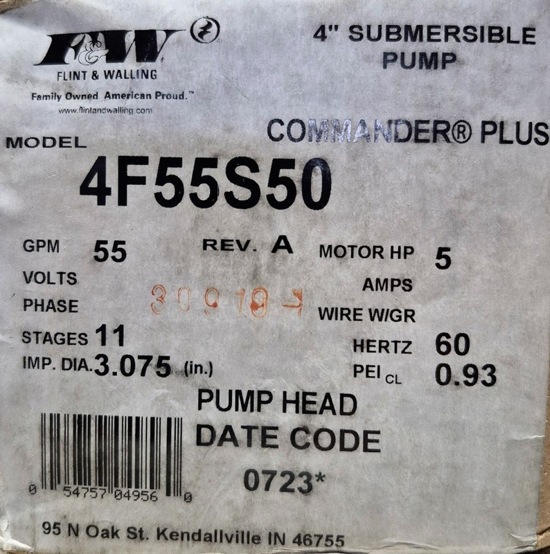 Flint & Walling 4F55S50 Submersible Pump End 5HP 55GPM Commander Plus 4" New gallery
