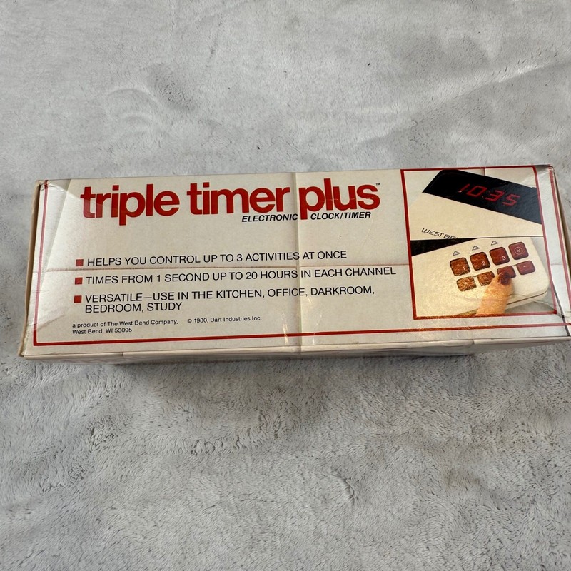 West Bend Triple Timer Plus Vintage 1980 Electronic Clock Timer No 40001 Cream gallery