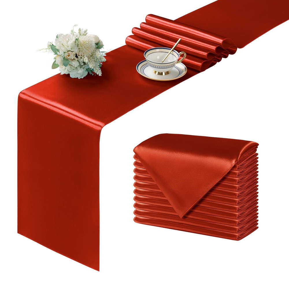12 PCS Satin Rust Table Runner 12x108 Inch Bright Smooth Wedding Decoration