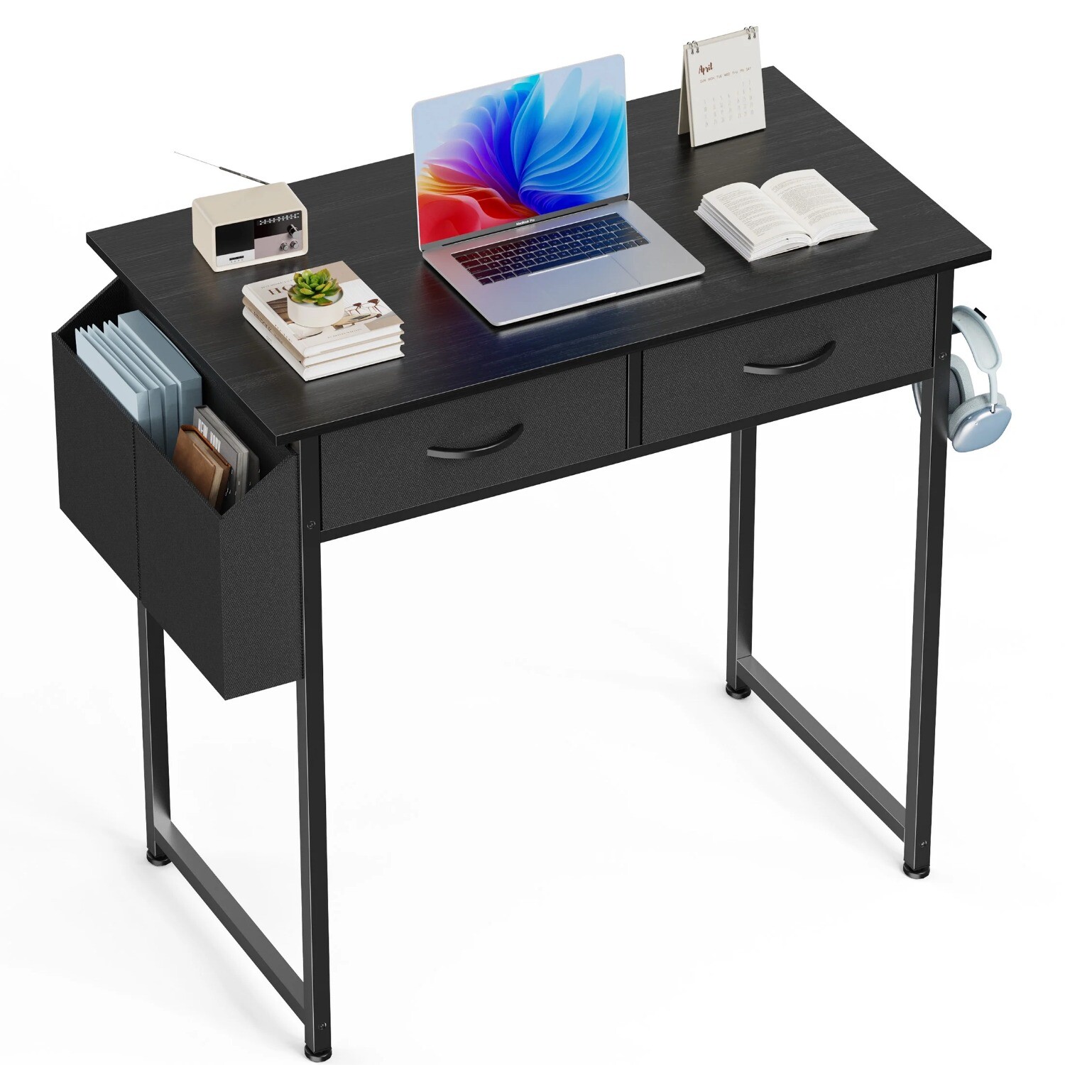32 inch Home Office Small Computer Desk Writing PC Table with 2 Fabric Drawers gallery