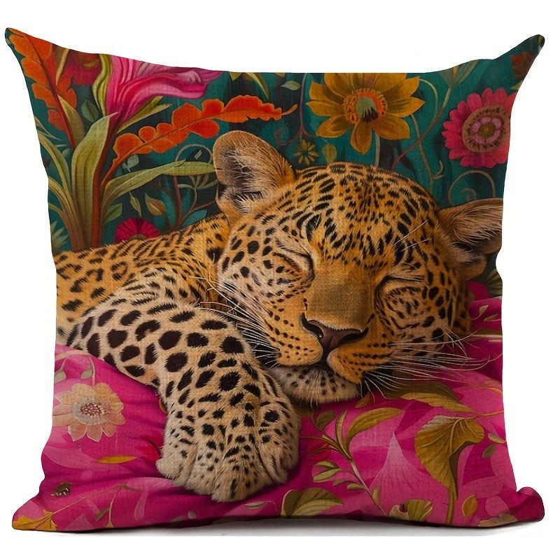 Leopard in Tropical Floral Pillow Cover Bohemian Jungle Animal Cushion Case Gift gallery