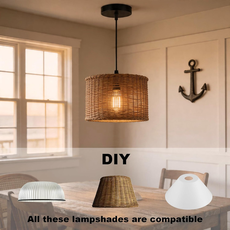 Black Pendant Light Kit Industrial, E26 Lamp Socket Adjustable Hanging Pendant L gallery