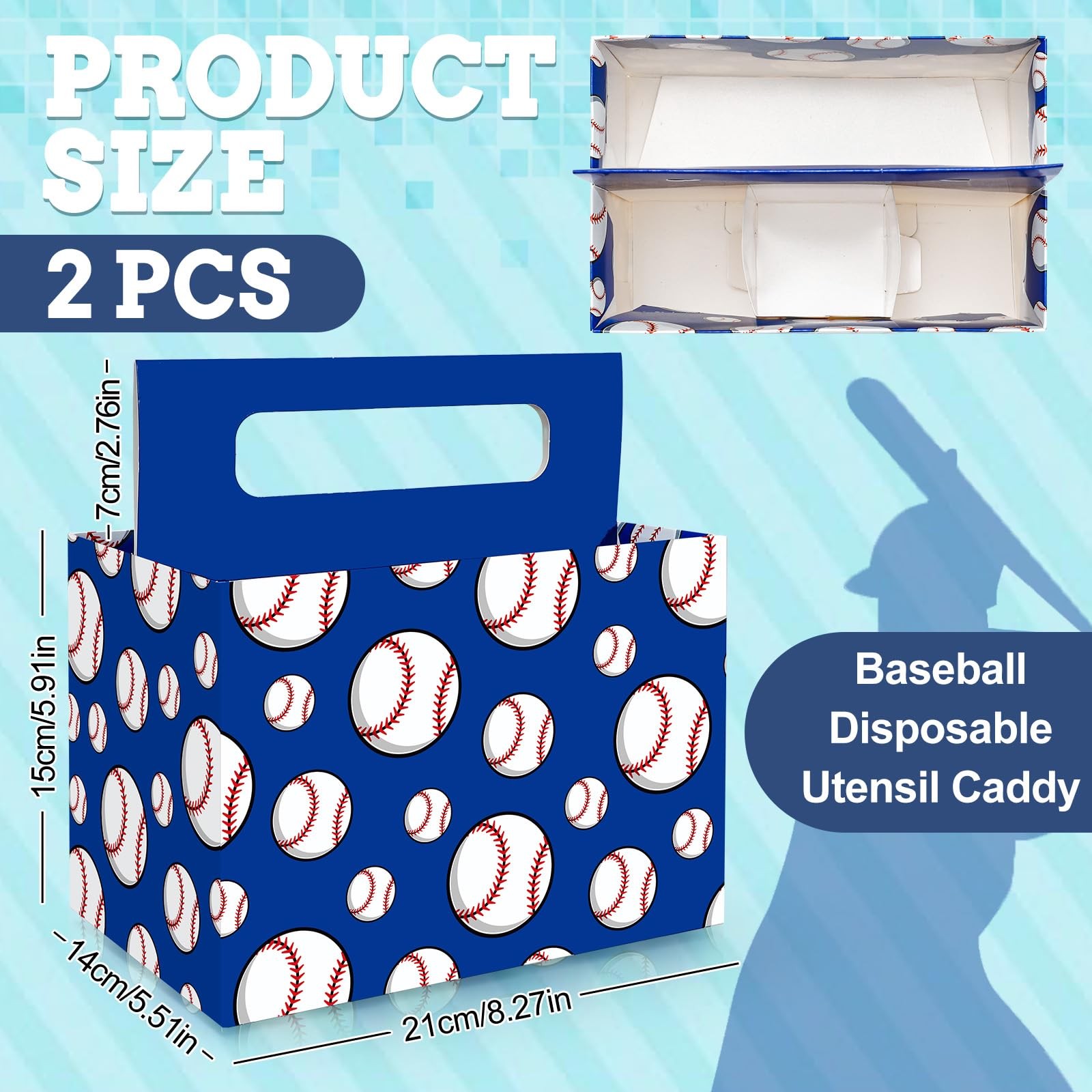 2 Pcs Baseball Disposable Utensil Holder Cutlery Caddy Blue Paper Utensil Cad... gallery