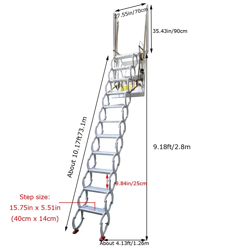 White Side-mounted Loft Wall Ladder Stairs Concealed Attic Telescopic Folding La gallery