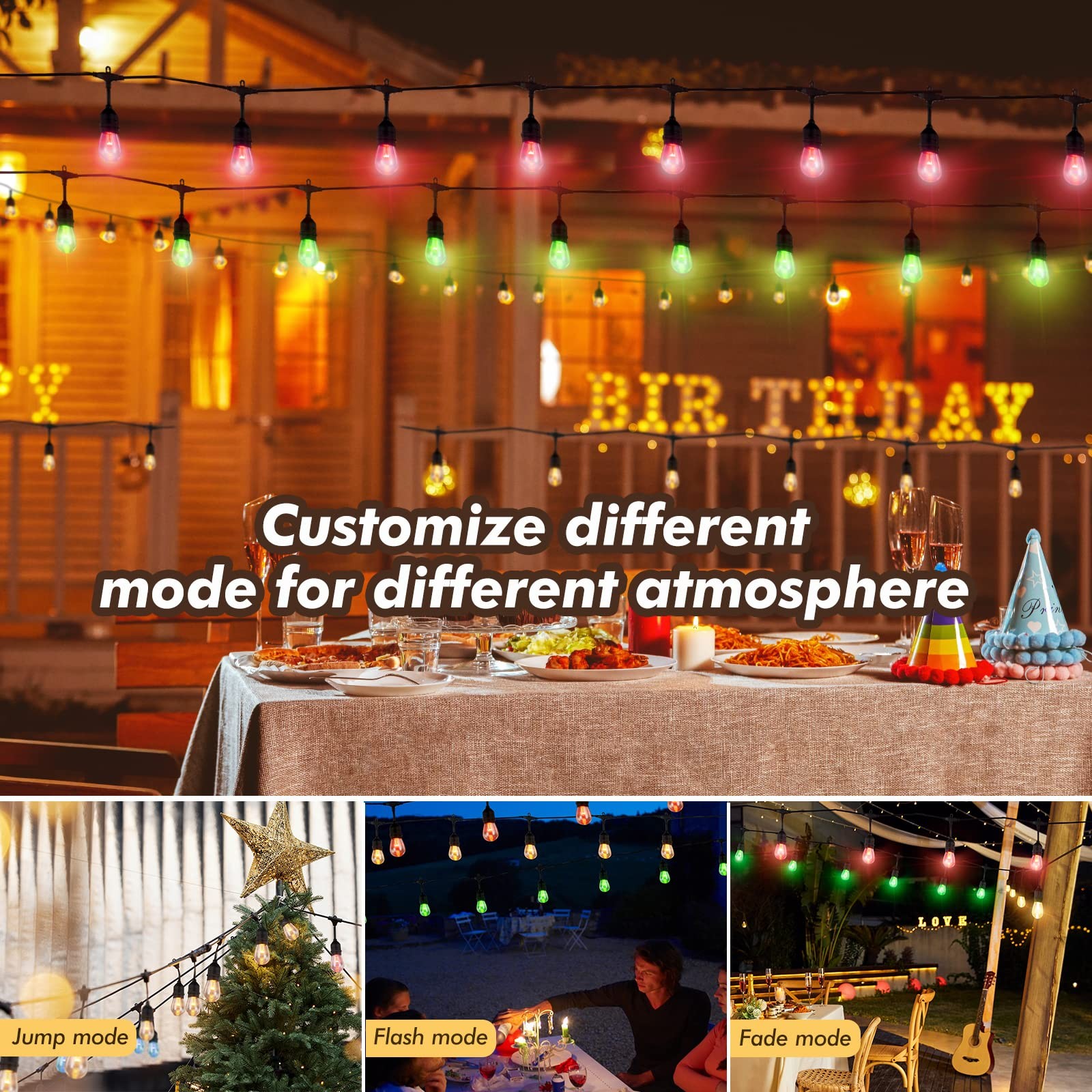 IPStank 24FT Solar Outdoor String Lights, 12 Shatterproof Edison LED Bulbs, D... gallery