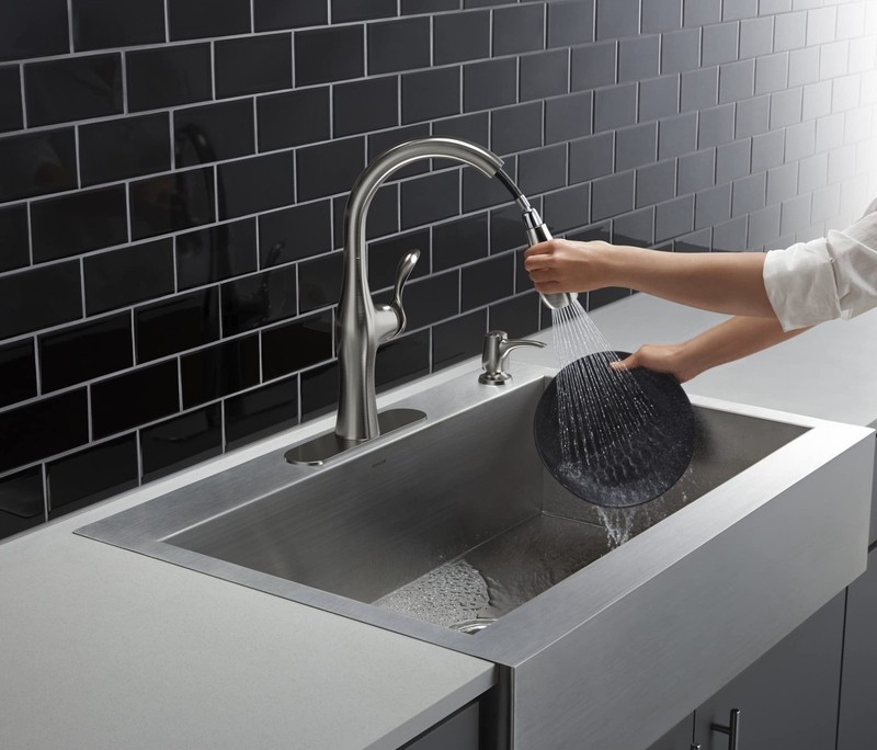 Kohler Alma Pull-Down Kitchen Faucet with Soap Dispenser, Modern Stainless Steel gallery