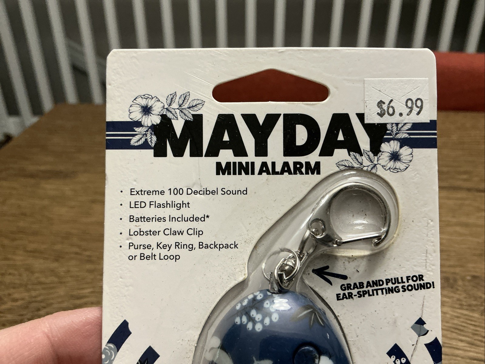 MAYDAY Mini Self Defense Alarm on a Keychain, 100 dB, Floral Blue, NEW gallery