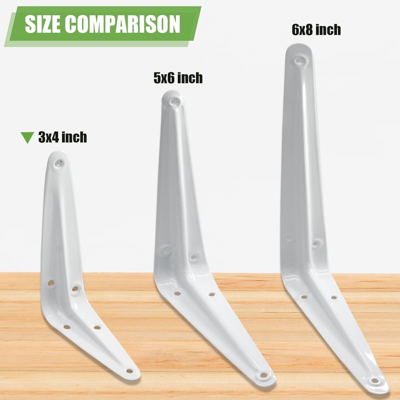 Shelf Brackets 4 x 3 Inch, 24 Pack Heavy Duty White Metal - 60 lbs Load Capacity gallery