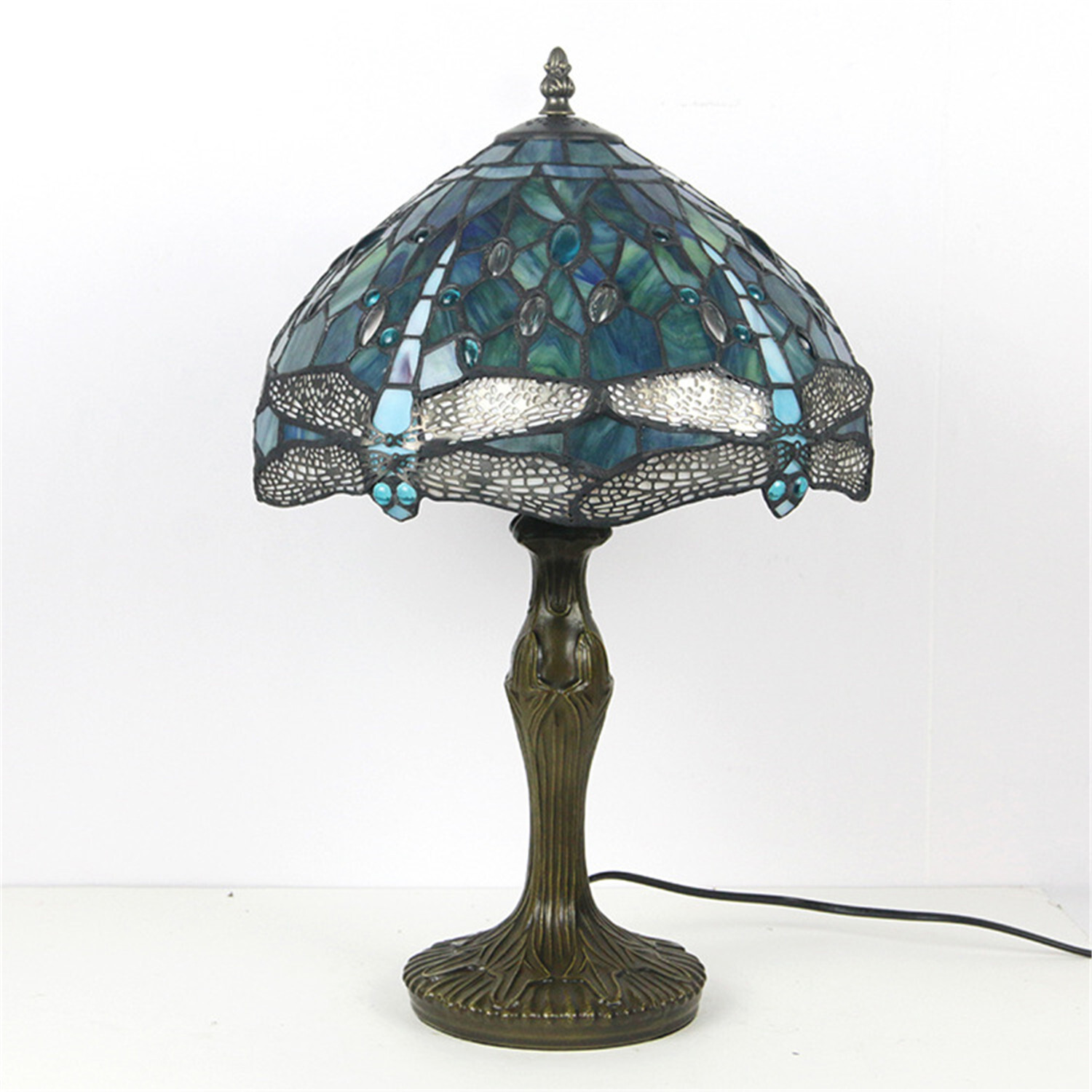 Dragonfly Style Tiffany Table Lamp Stained Glass Desk Light for Home Decor H 18" gallery