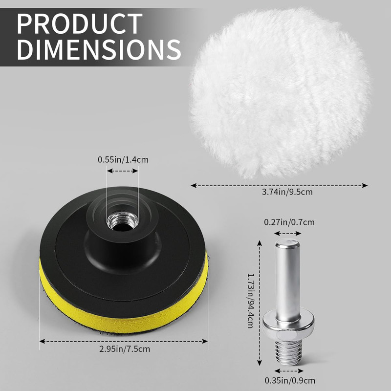 7 Piece 3 Inch Wool Buffing Pad, Drill Buffer Connecting M10 Drill Adapter, Buff gallery