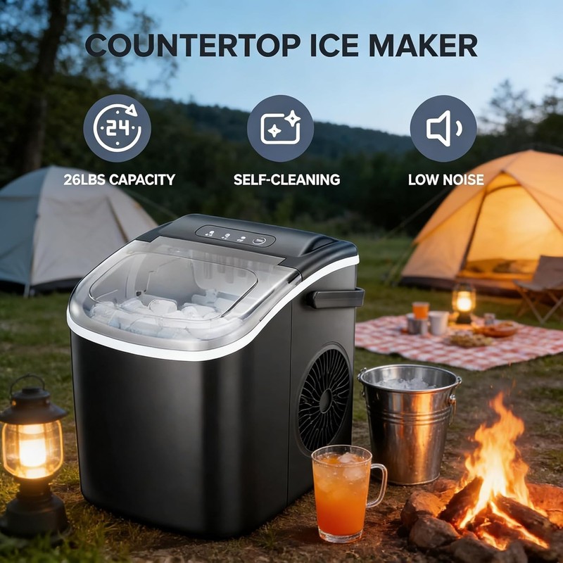 Portable Ice Machine with Carry Handle, 9 Cubes Ready in 6 Mins, 26Lb/24H gallery