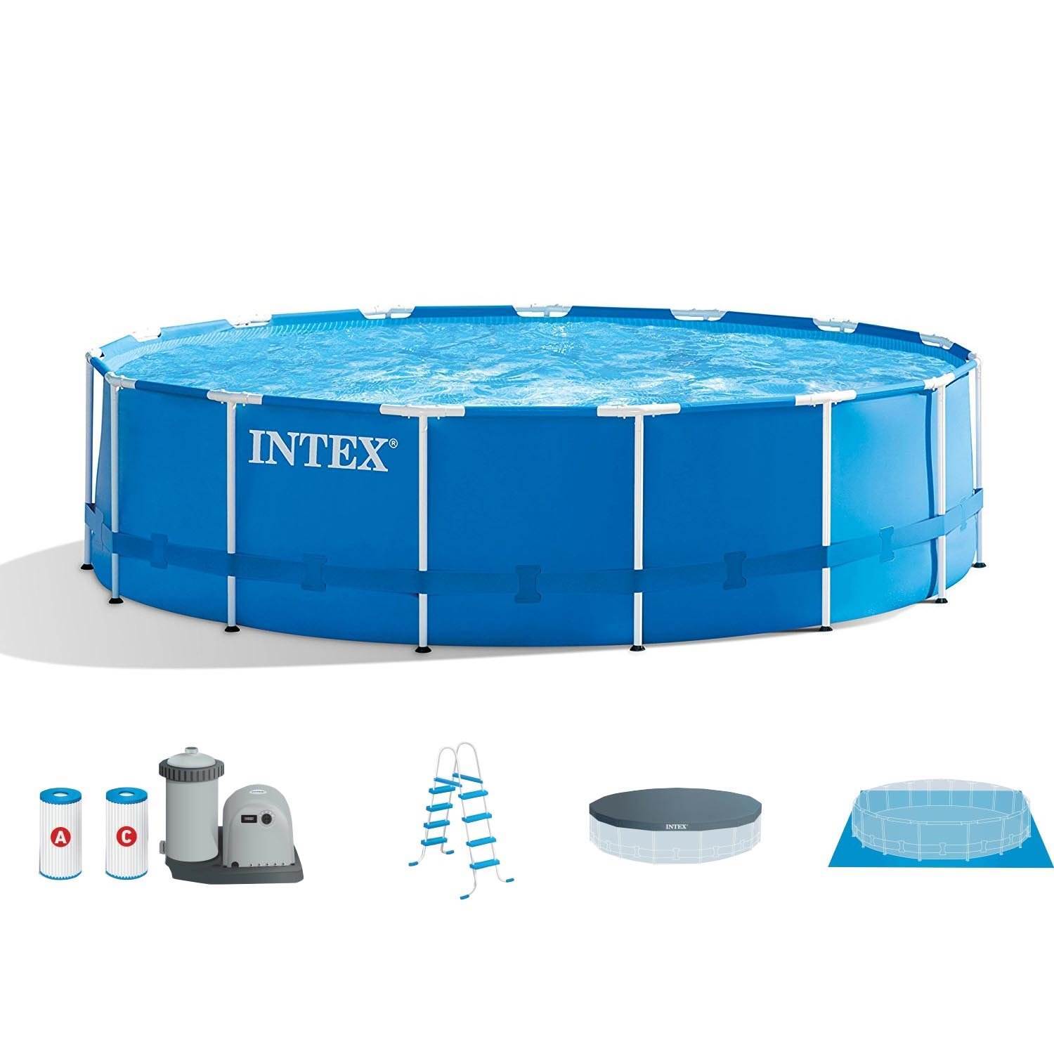 Intex 18ft x 48in Prism Metal Frame Above Ground Swimming Pool, Pump (For Parts) gallery