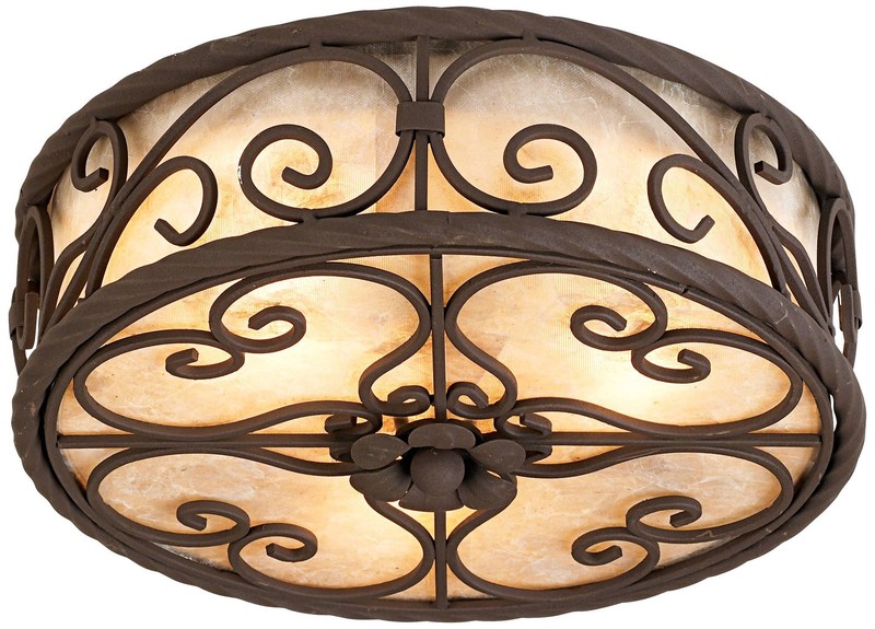 Natural Mica Rustic Ceiling Light Flush Mount Fixture 12" Dark Walnut Scroll gallery