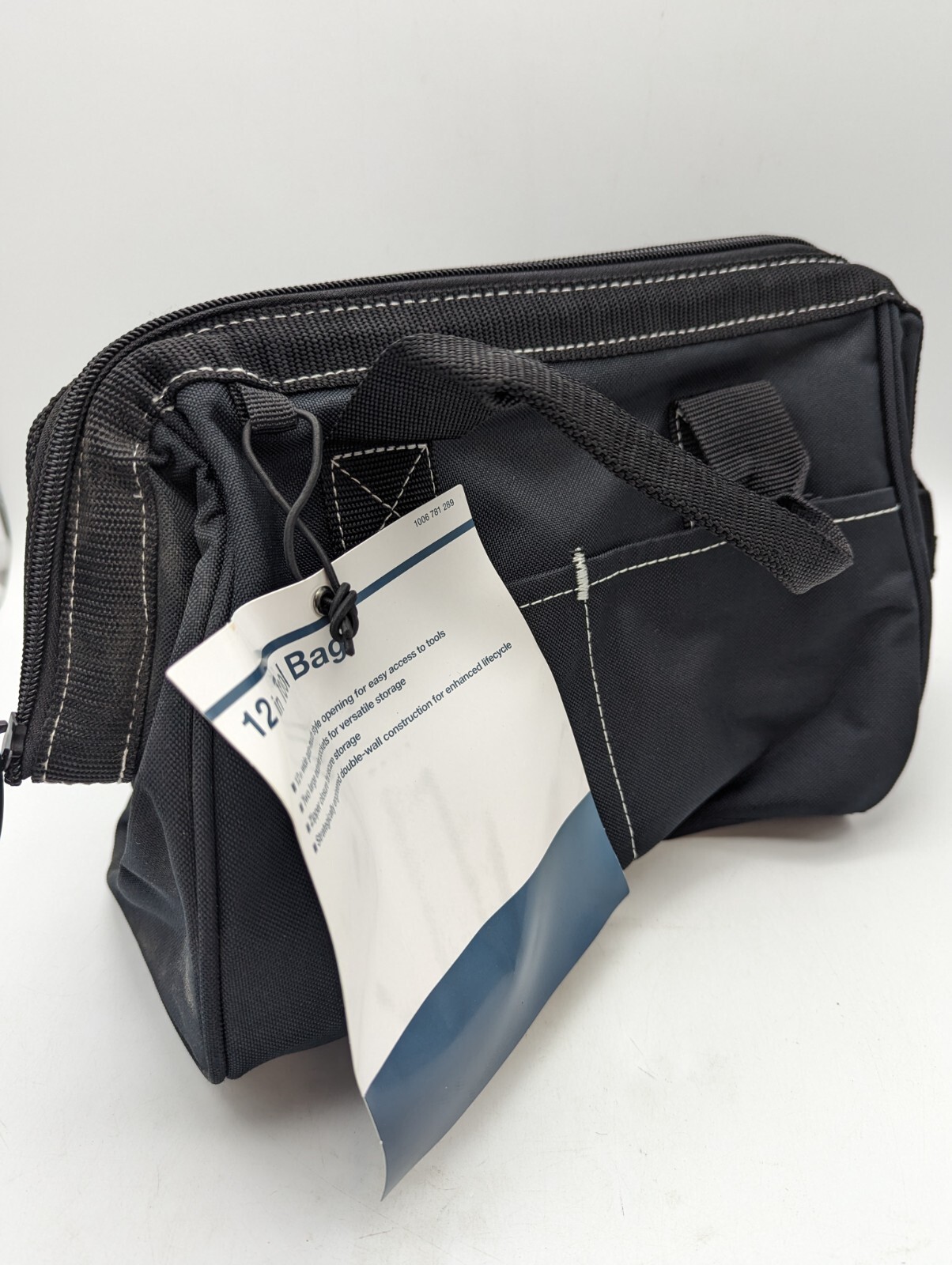 12-Inch Black Tool Storage Bag With Zipper - Double Wall Construction -9"x12"x7" gallery