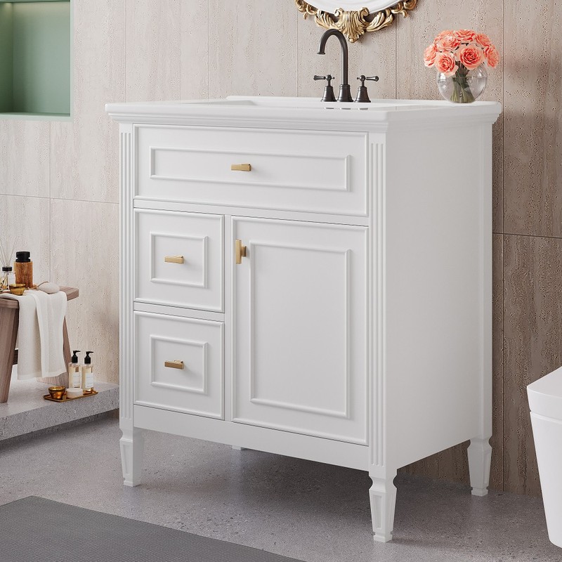 30 Inch Blue Gray Bathroom Vanity Solid Wood Frame MDF Pine Cabinet gallery