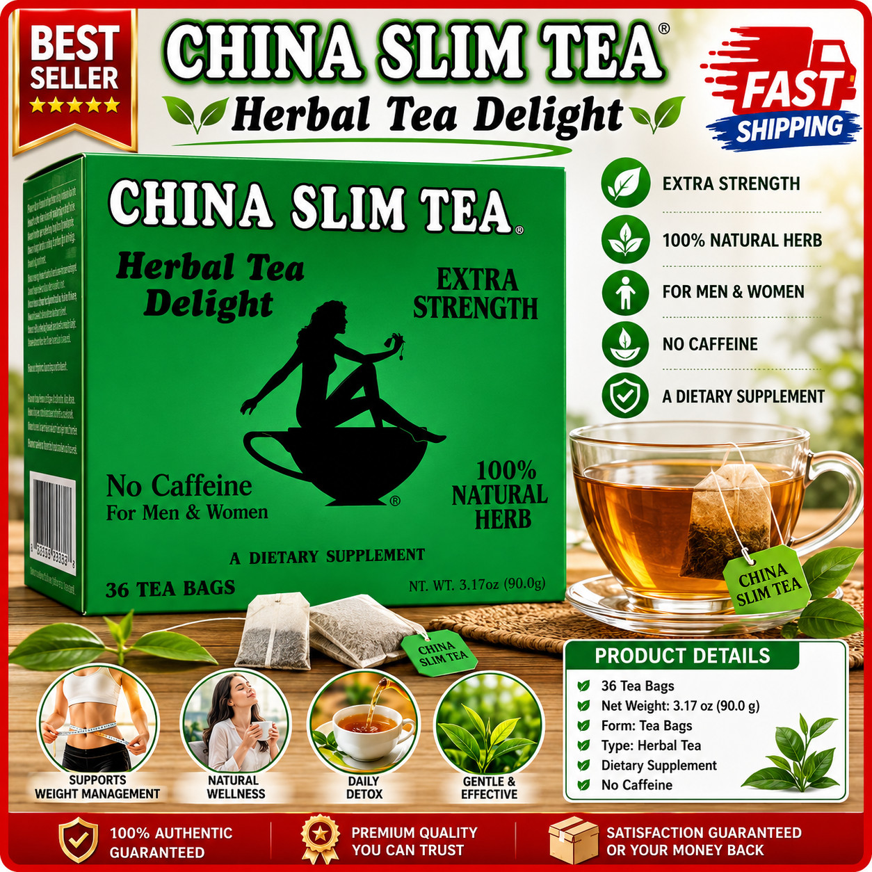 China Slim Herbal Tea Extra Strength Delight 36 Tea Bags Exp:2029 gallery