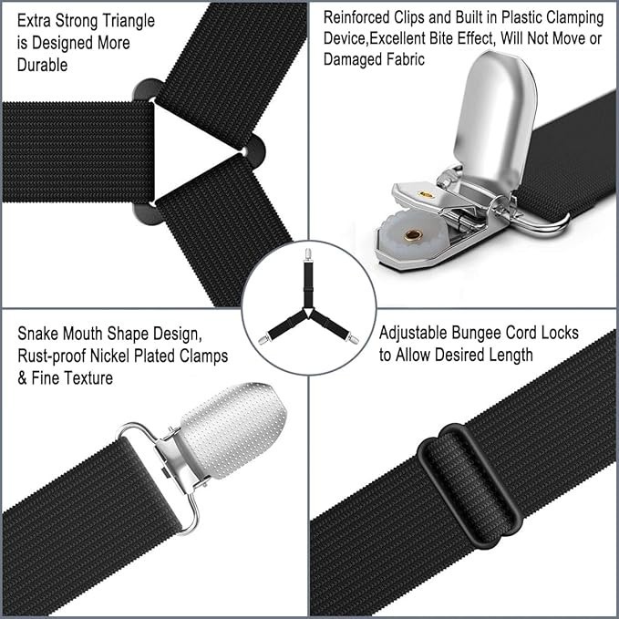 4Bed Sheet Fasteners Adjustable Elastic Suspenders Straps Mattress Covers Clips. gallery