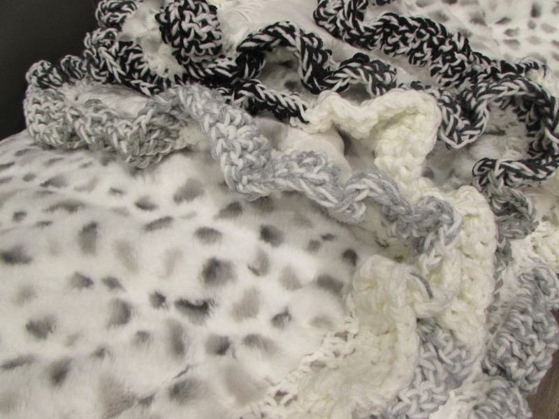 Oversize Reversible Plush Throw Blanket Gray Black White Crochet gallery