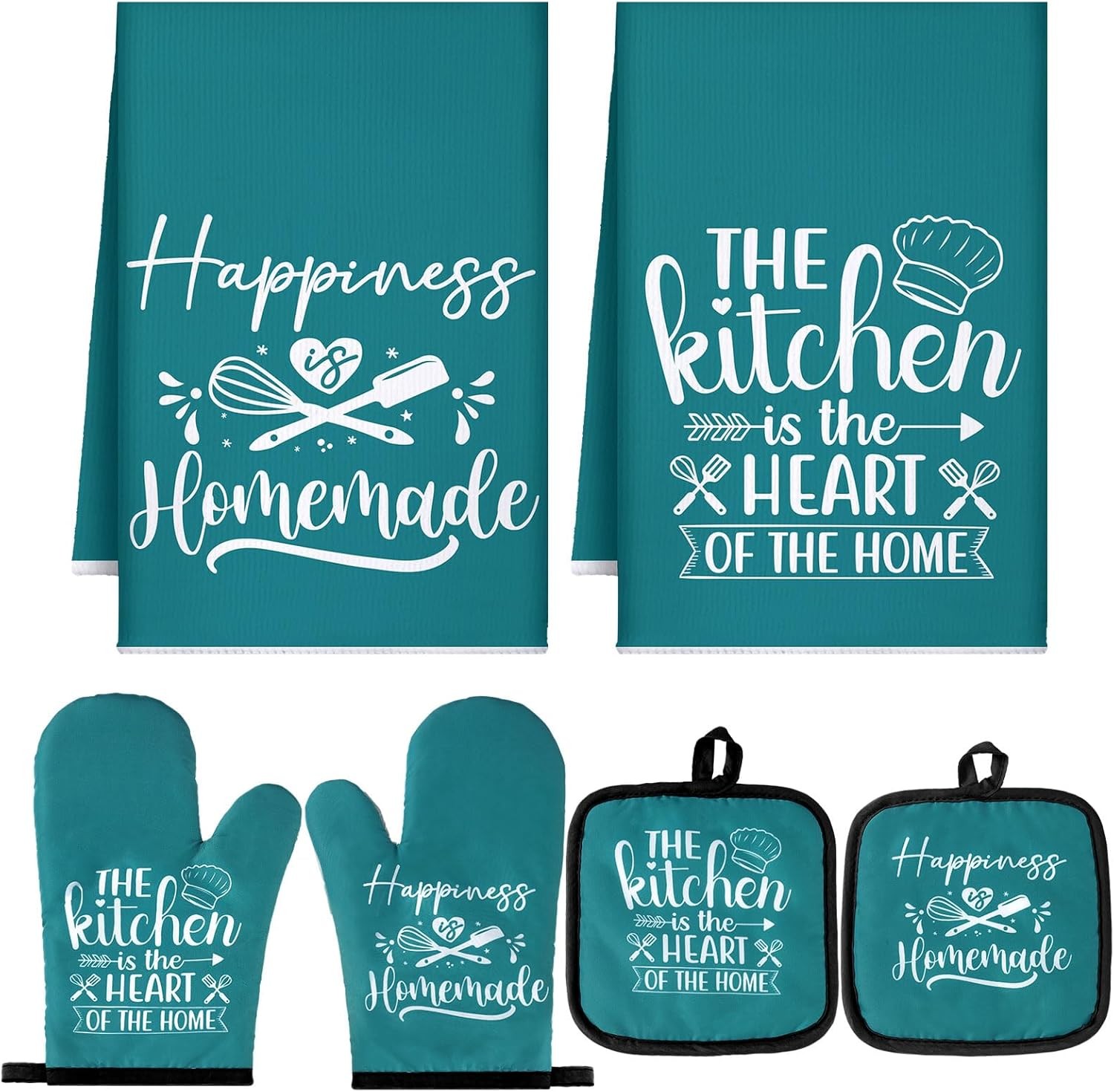 Sratte 6 Pcs Kitchen Decor Accessories Set Farmhouse Towels Pot Holders Teal gallery