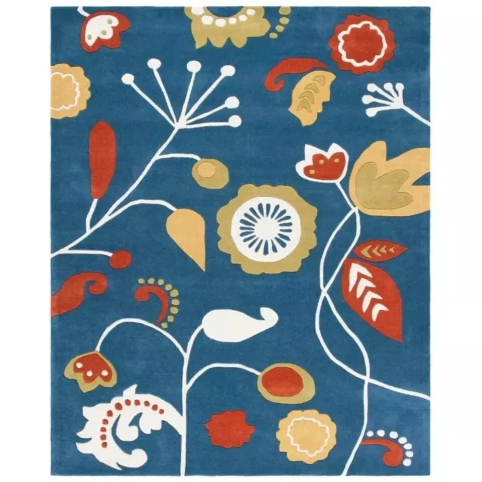 Blue, Hand-Tufted Wool & Modern Rug Soft Area Rug Carpet 3x5 feet gallery