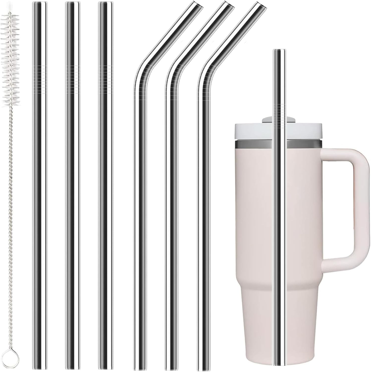 6 Pack Stainless Steel Straw Replacement 40 oz for Stanley Tumbler,3 Straight + gallery