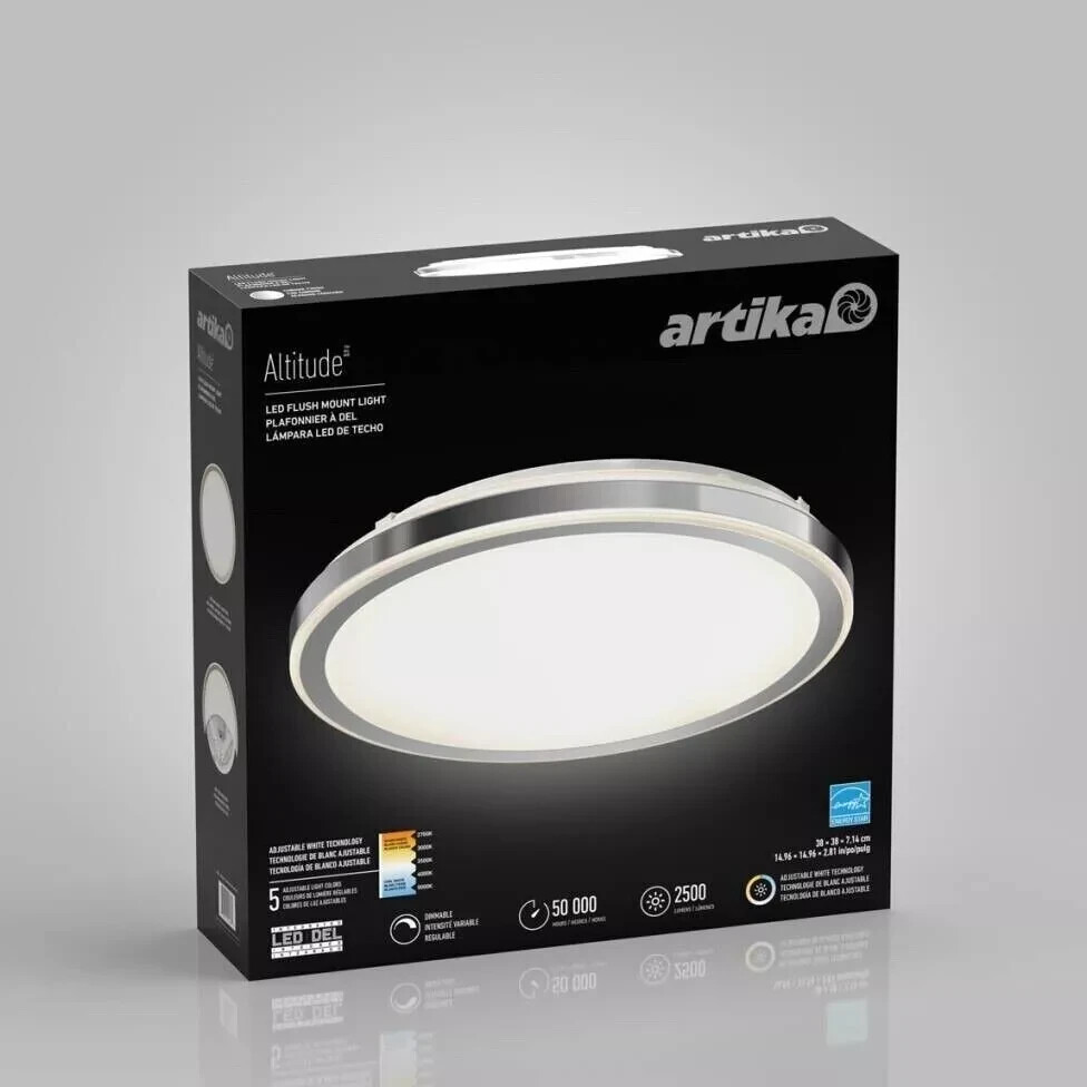 Artika Altitude 15 in. LED Modern Flush Mount Light, 5 CCT Chrome Color Changing gallery