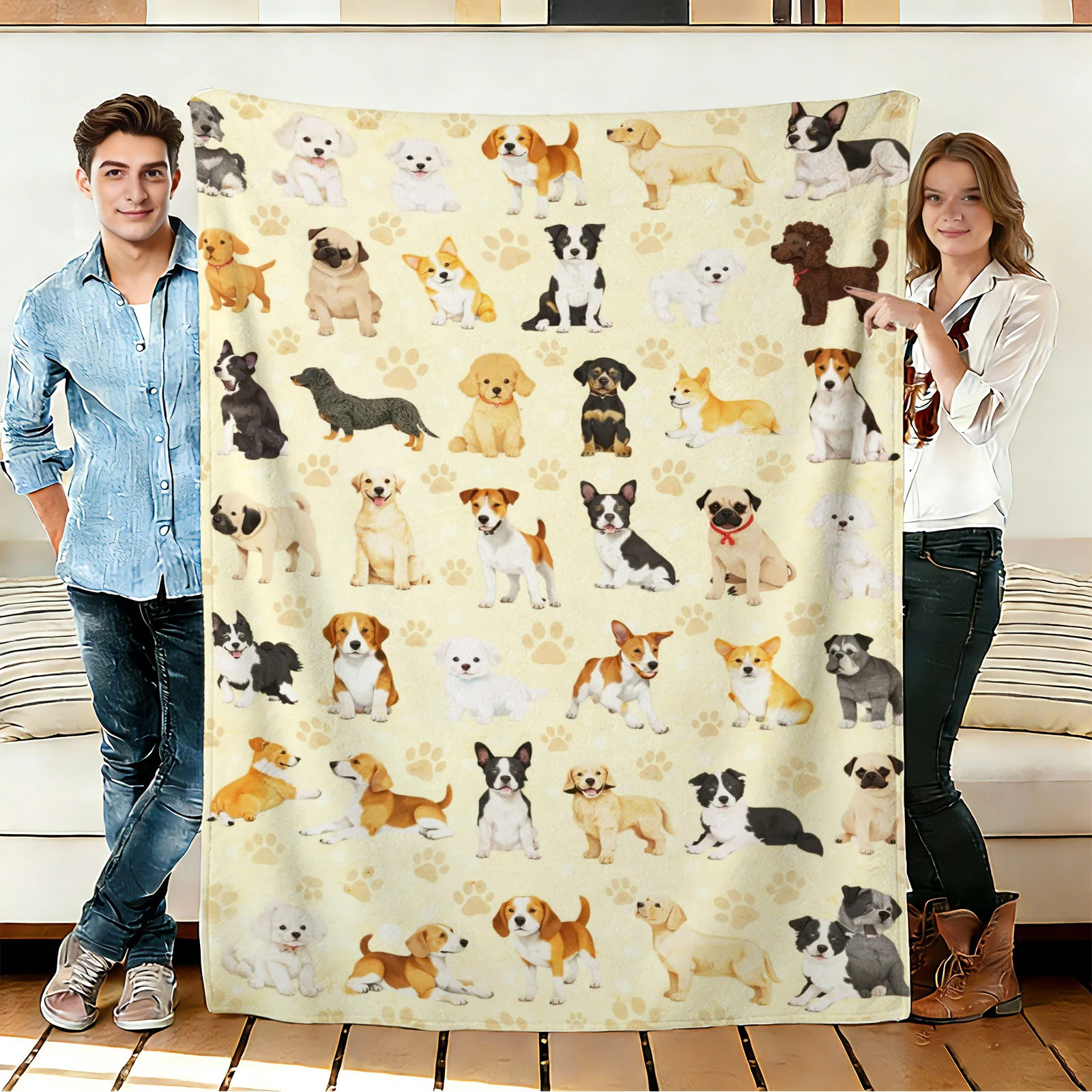 Dog Pattern Flannel Blanket Soft Cozy Tapestry Napping Travel Use gallery