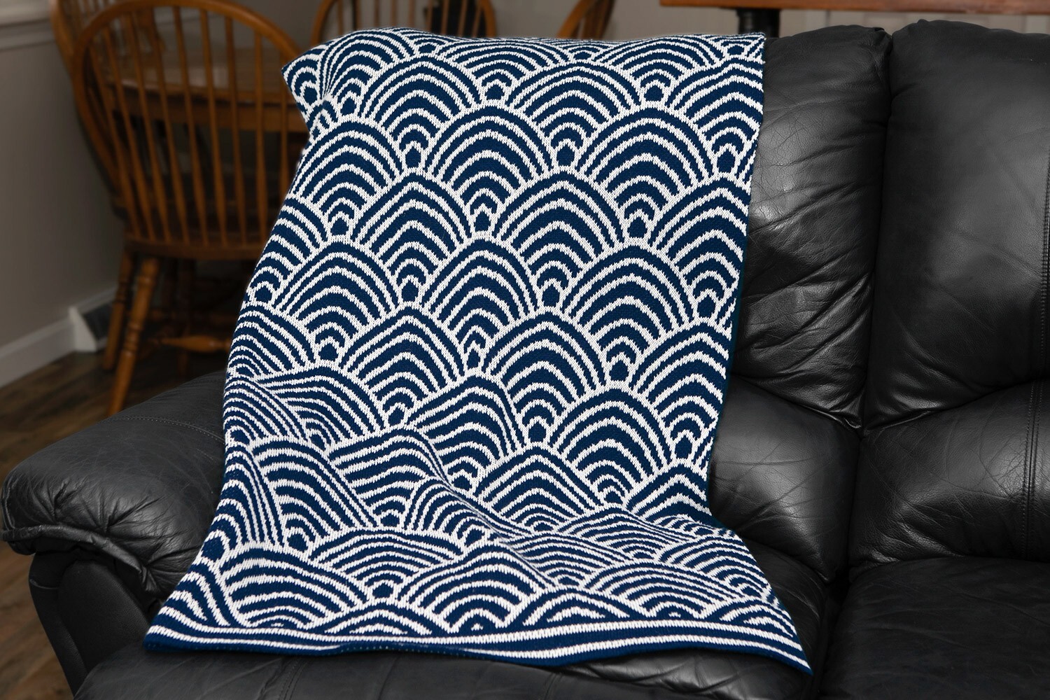 Deco Design Knit Throw Blanket Navy Blue Cottage Acrylic For Chair Sofa Bedford gallery