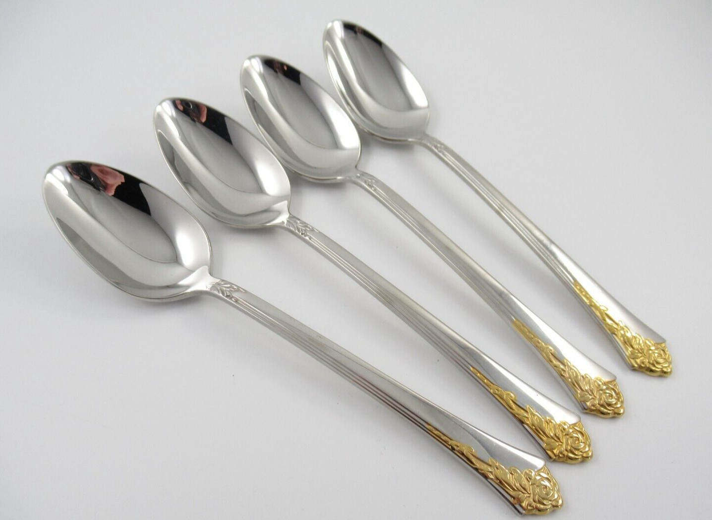 4 Teaspoons GOLDEN DAMASK ROSE Oneida Cube Mark Stainless Steel Flatware gallery