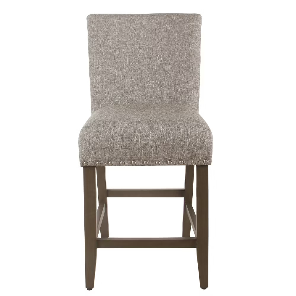 24" Upholstered Counter Height Barstool with Nailheads Sterling Gray - HomePop gallery